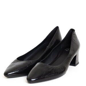 Aquatalia Pasha Black Block Heel Leather Pointed Toe Pumps 8.5 Italy NWOB